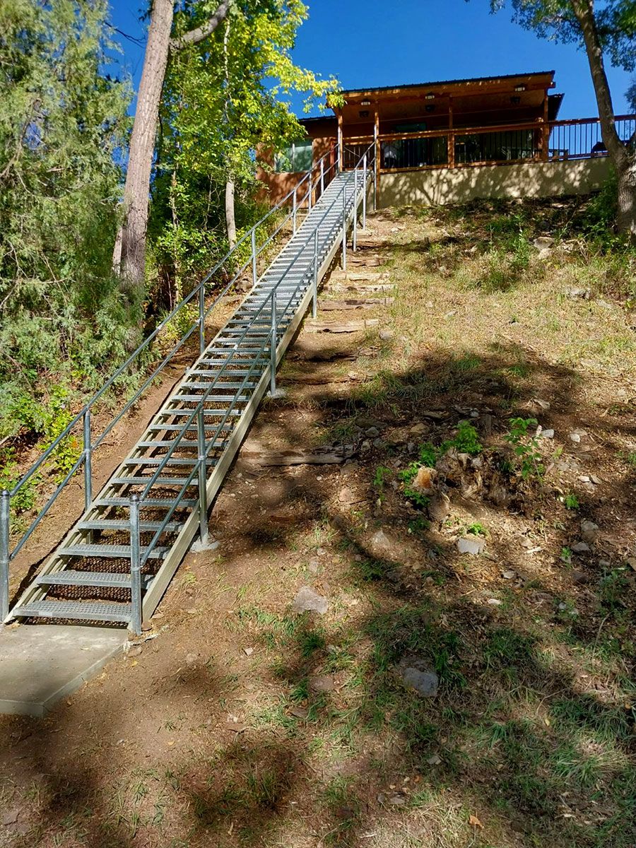 Stairs to lake on steep hill